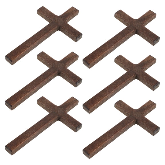 COSMOBETTY 6Pcs Wooden Cross 12.00X7.00X1.00cm Brown Prayer Handmade Rustic Home Decoration