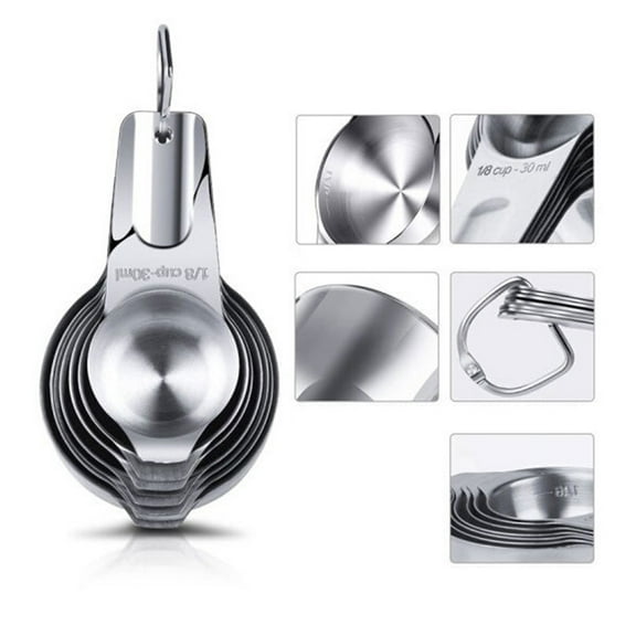 COSMOBETTY Kitchen Stainless Steel Seasoning Cup Measuring Spoons 7pcs Set Detachable Ring Hook