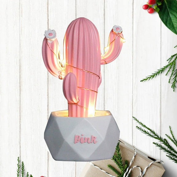 COSMOBETTY Aesthetic Lamp Cactus Shape Night Light Pink Resin Desktop Adornment for Home Decoration 1Set 6*3In