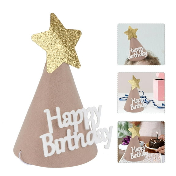 COSMOBETTY Brown Felt Birthday Hat for Kids Party Decoration with Adorable Star Design 1Pc