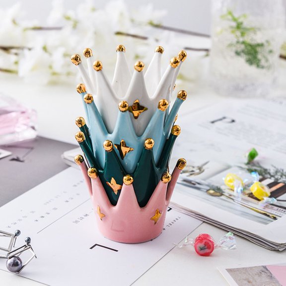 COSMOBETTY Ceramics Crafts Pink Crown Candlestick Decorative Jewelry Tray Ornament