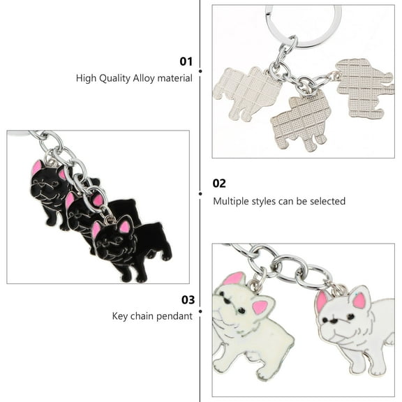 COSMOBETTY Chic Key Chain with Creative White Alloy Dog Design for Bag Decor and Key Storage 2pcs