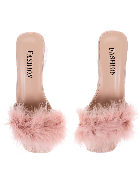 1Pair Pink PU Rubber Woman Summer Slipper Open Toe Chunky Heel Sandals for Beach