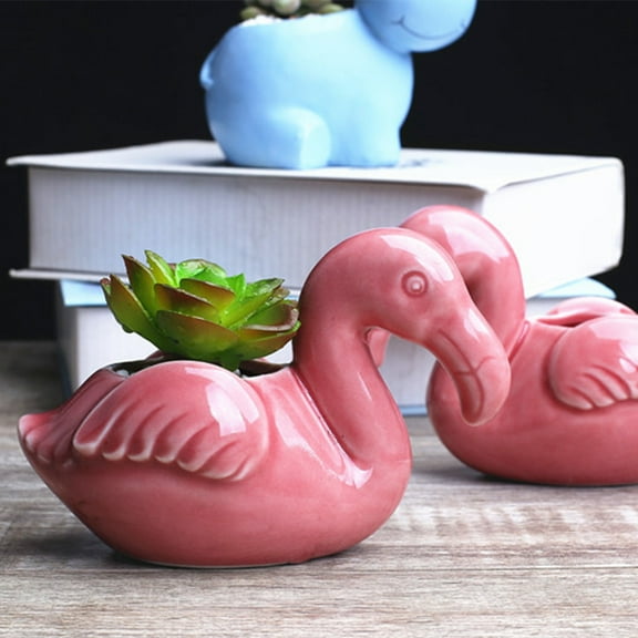 COSMOBETTY Flamingo Decor Plant Pot Succulent Container Small Pot Stand Indoor Decor Ceramic