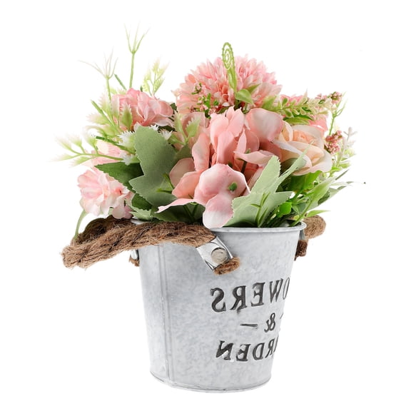 COSMOBETTY Home Decor Simulated Hydrangea Pot Pink Iron Cement Resin Ornament 1Pack