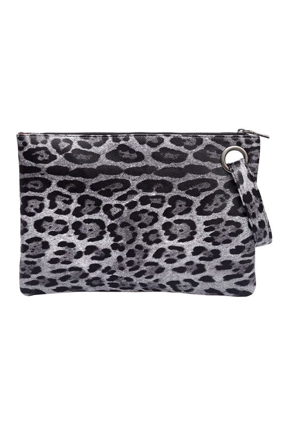 Leopard Envelopes Clutch Handbag Grey Leopard Grain Pu Storage For Women Daily Use 1Pack 13.4 x 9.4 x 0.4In