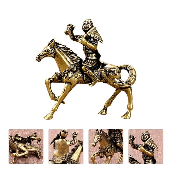 COSMOBETTY Monkey Riding on Horse Figurine 1Pcs Golden Brass Chinese Home Decor Feng Shui Statue 3.14X3.03X1.18In