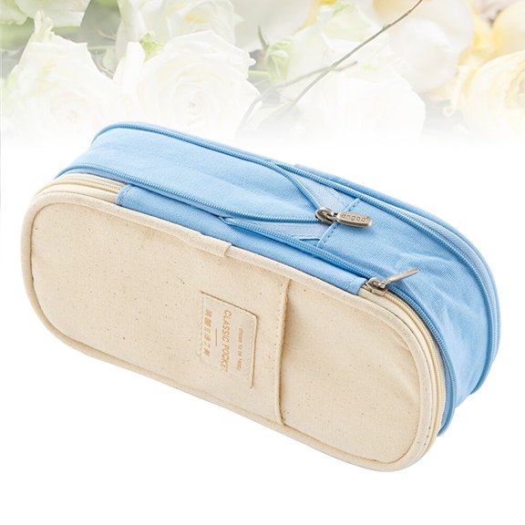 COSMOBETTY Multifunction Pencil Case Portable Pen Bag Cloth Sky Blue 1Pcs 8.5x3.9in