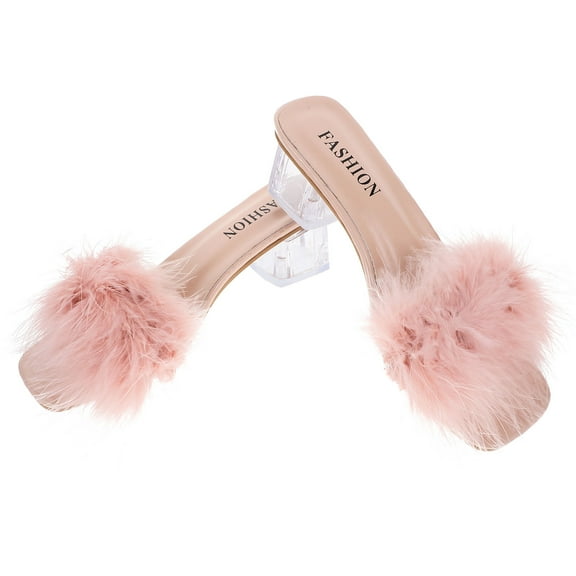 COSMOBETTY Open Toed Slippers Pink Breathale PU Slipper for Women with Chunky Heel 1 Pair