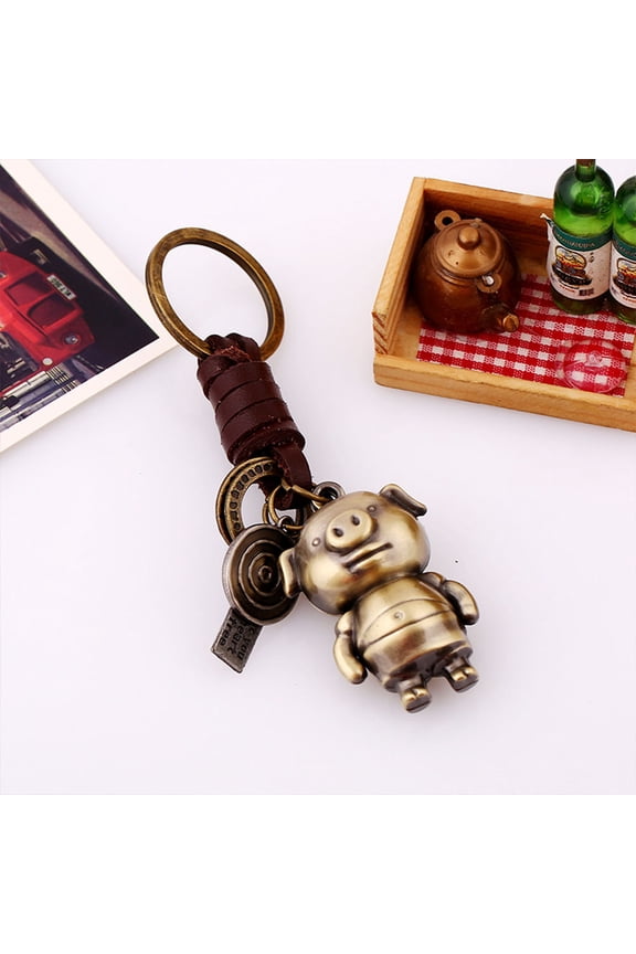 Pig Shaped Alloy Key Chain with Brown Finish for Holding Keys and Bag Decoration 3.14 inches