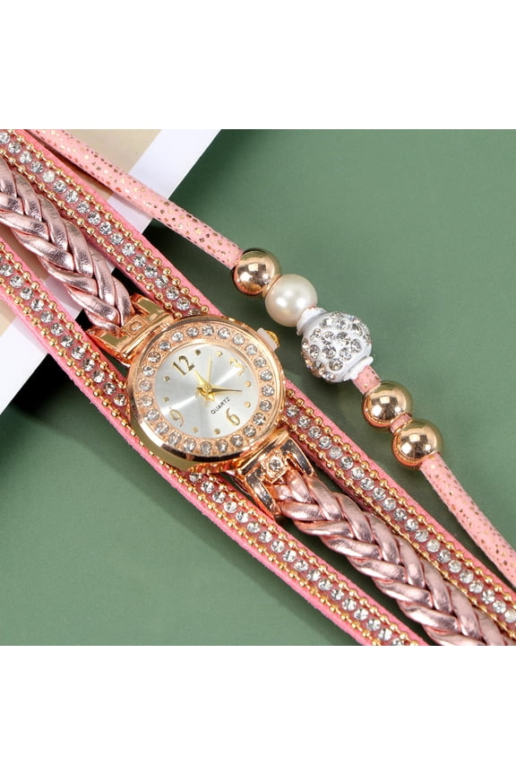 Pink Rhinestone Women Watch with Precise Quartz Movement for Timekeeping Stainless Steel Wrist Chain 1 Piece