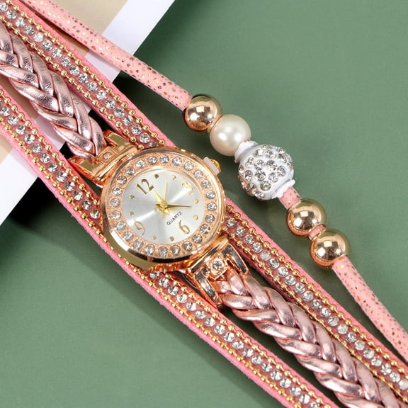COSMOBETTY Pink Rhinestone Women Watch with Precise Quartz Movement for Timekeeping Stainless Steel Wrist Chain 1 Piece