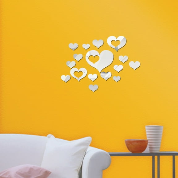 COSMOBETTY Red Plastic Love Heart Shaped Wall Stickers for Living Room Decor Self-Adhesive 8.7x8.7in 1Set