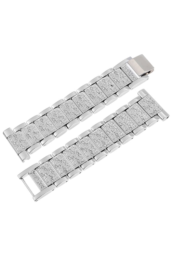 Plated Silver Rhinestone Watch Strap Metal Band Stylish Comfortable Wristband Accessories