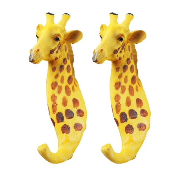 COSMOBETTY Rustic Yellow Giraffe Head Hooks Decorative Resin Wall Hooks for Hanging Use 2pcs