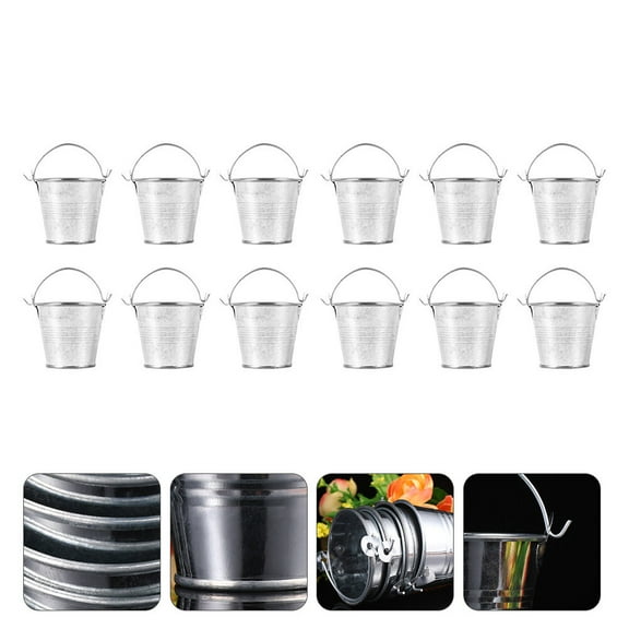 COSMOBETTY Small Metal Buckets for Storage with Sturdy Handles Great for Party and Home Use Tinplate Silver 12pcs Set