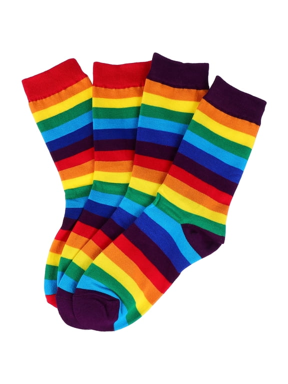 Soft Cotton Casual Socks with Rainbow Stripes for Comfortable All Seasons Wearing Multi Color Fits Well 2 Pairs
