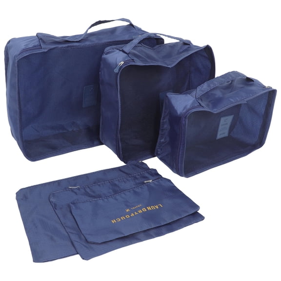 COSMOBETTY Travel Organizer Bags 6Pcs Durable Waterproof Nylon Clothing Storage Packing Cubes for Luggage Dark Blue