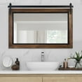 thumbnail image 1 of COSMOGO Farmhouse Barn Door Style Natural Wood Bathroom Vanity Wall Mirror 48"x30", 1 of 5