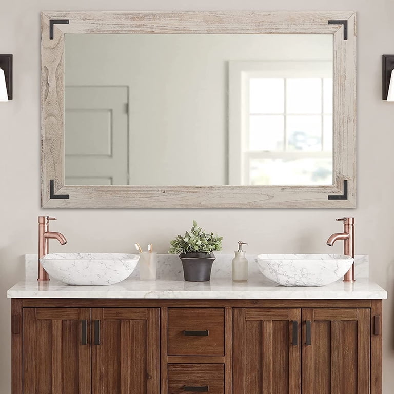 Rustic Whitewashed Mirror White Rustic Wood Mirror Vintage Finish Natural Rustic Wood Framed