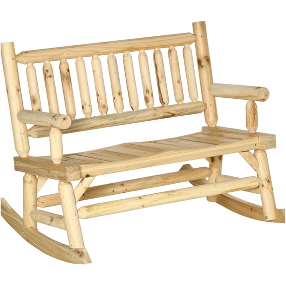 COSMOS 2-Person Wood Rocking Bench, Log Design Outdoor Loveseat with Wide Curved Seats for Garden, Patio, Backyard, Natural Wood