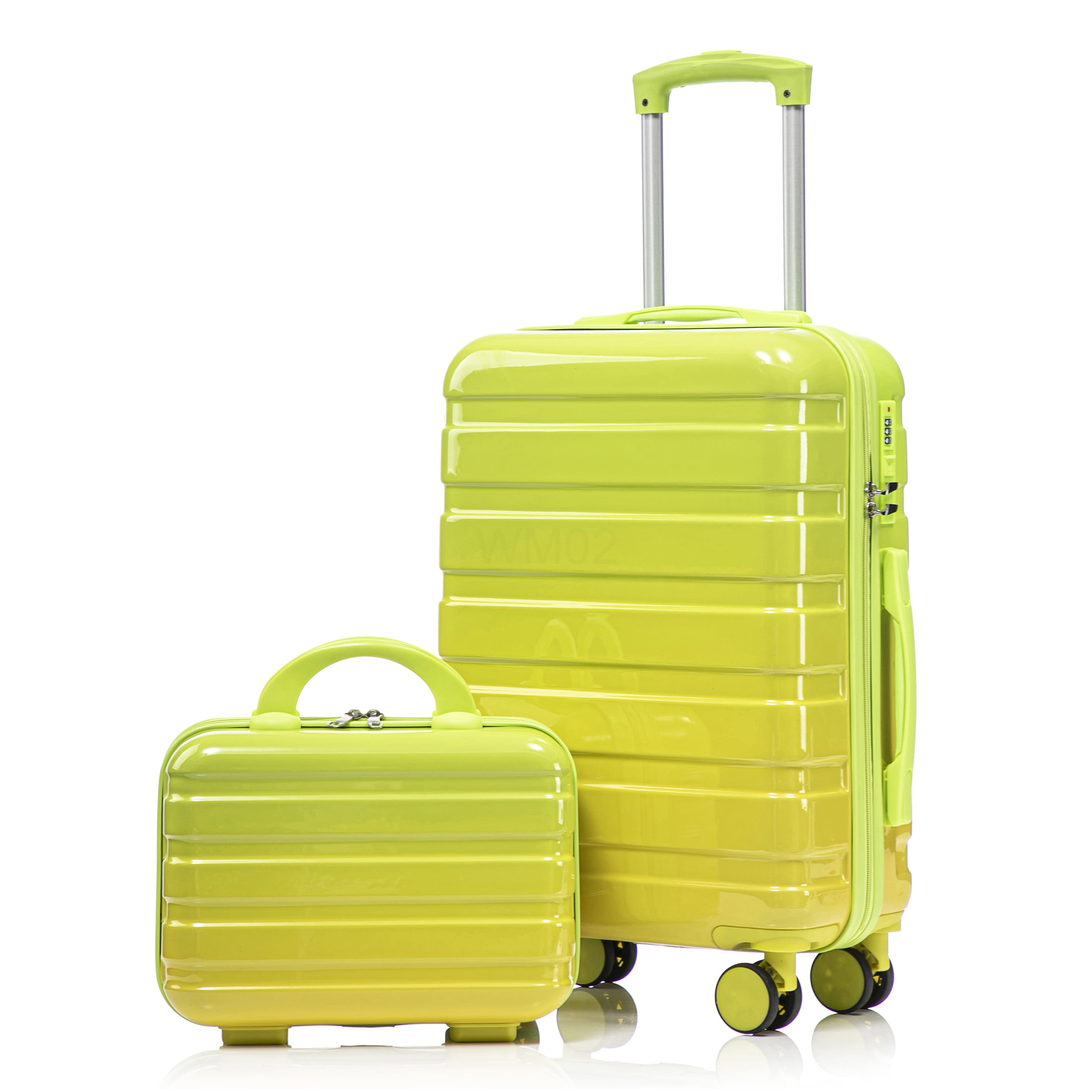 COSMOS 20 Inch &; 14 Inch Carry On Luggage Set, PC Hardside Spinner Suitcase with Lock, Gradient Color Yellow Green, 360 Degree Wheels for Men Women