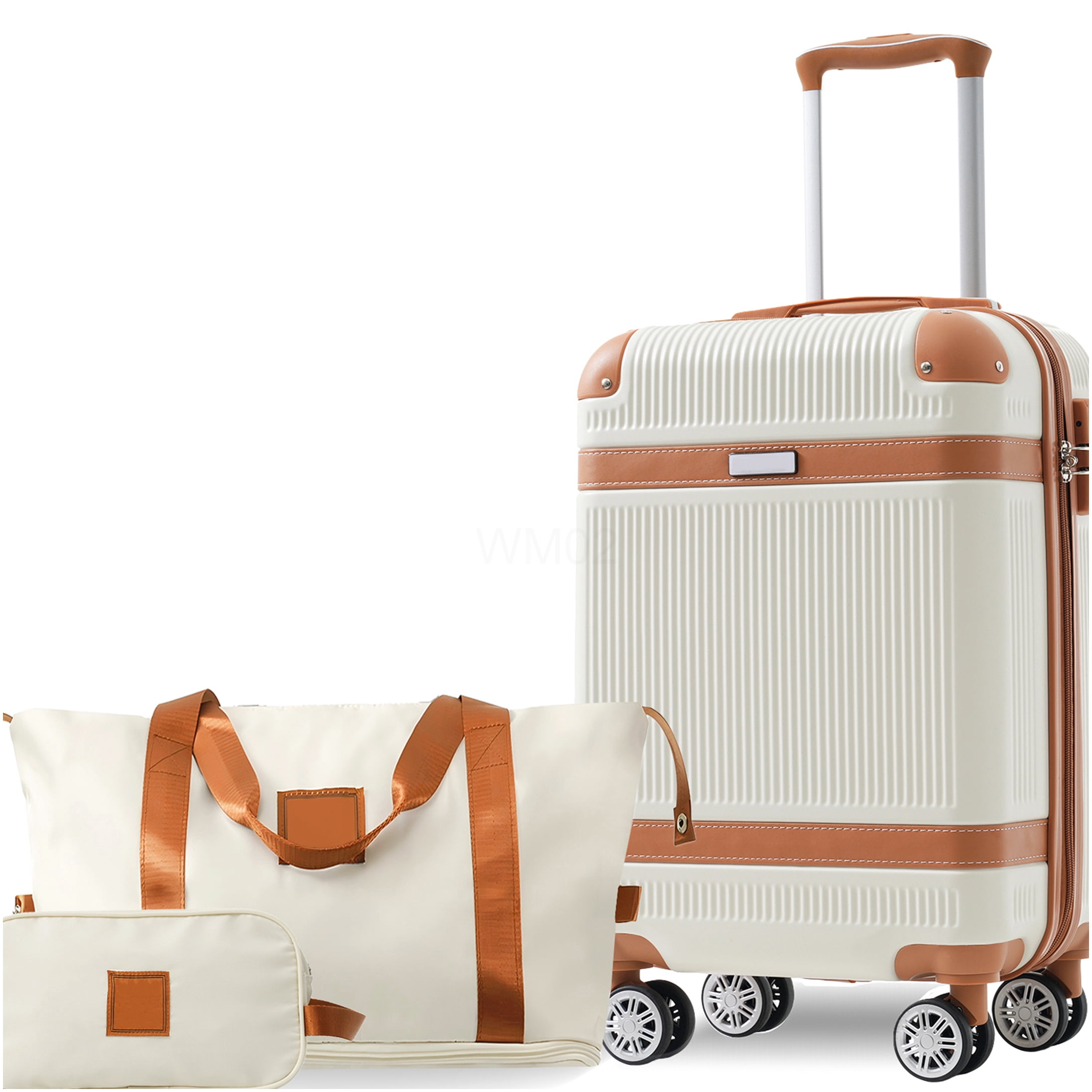 COSMOS 20 Inch Carry On Luggage with Spinner Wheels, TSA Lock Hardshell Suitcase Set of 3, Lightweight ABS Cream Travel Luggage for Men &; Women