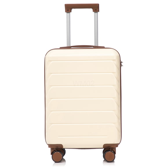 COSMOS 20 Inch Checked Luggage, ABS Hard Shell with 4 Silent Spinner Wheels &; Combination Lock, Beige Travel Suitcase