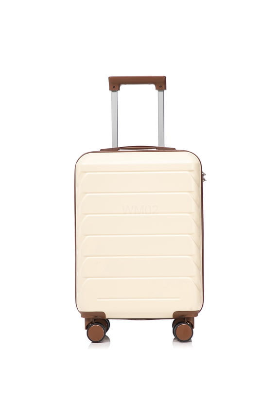 20 Inch Checked Luggage, ABS Hard Shell with 4 Silent Spinner Wheels &; Combination Lock, Beige Travel Suitcase
