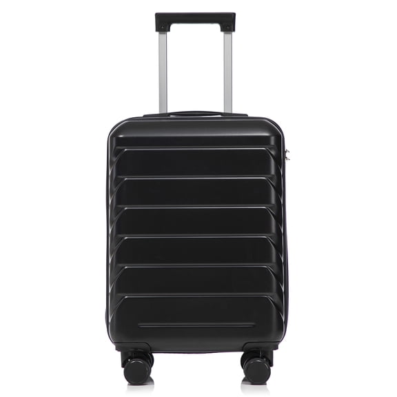 COSMOS 20 Inch Checked Luggage, ABS Hardside Spinner Suitcase with Combination Lock, Black Carry On Bag, Lightweight &; Scratch Resistant