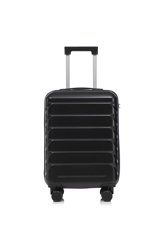 20 Inch Checked Luggage, ABS Hardside Spinner Suitcase with Combination Lock, Black Carry On Bag, Lightweight &; Scratch Resistant