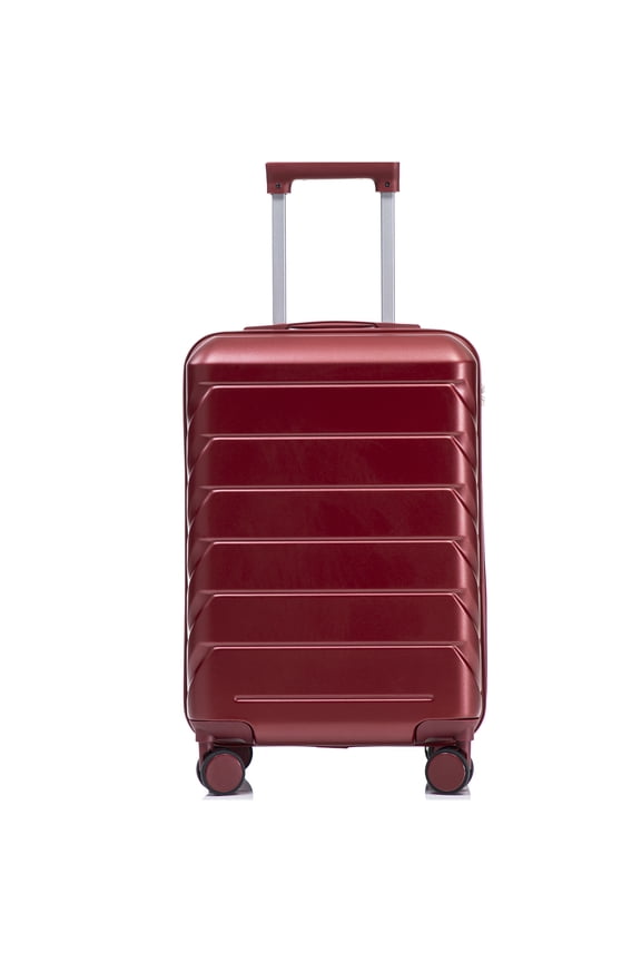 20 Inch Checked Luggage, Hardshell ABS Spinner Suitcase with Combination Lock, Wine Red for Men &; Women