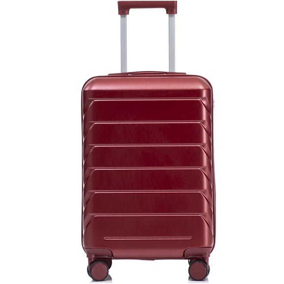 COSMOS 20 Inch Checked Luggage, Hardshell ABS Spinner Suitcase with Combination Lock, Wine Red for Men &; Women