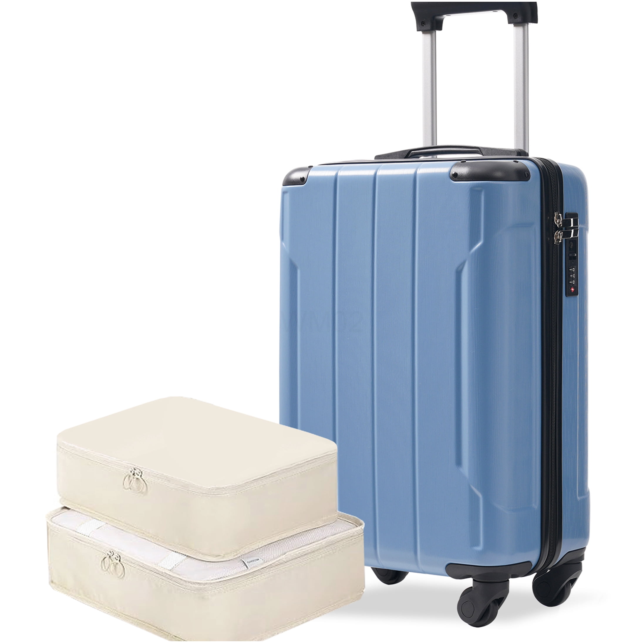 COSMOS 20 Inch Expandable Carry On Luggage with TSA Lock, Lightweight ABS Spinner Suitcase in Blue-Gray, Includes Packing Organizers