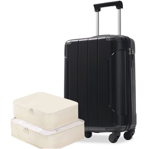 COSMOS 20 Inch Hardshell Spinner Luggage, ABS Carry-On Suitcase with TSA Lock, Packing Cubes Included, Lightweight Check-In Bag for Men &; Women, Black