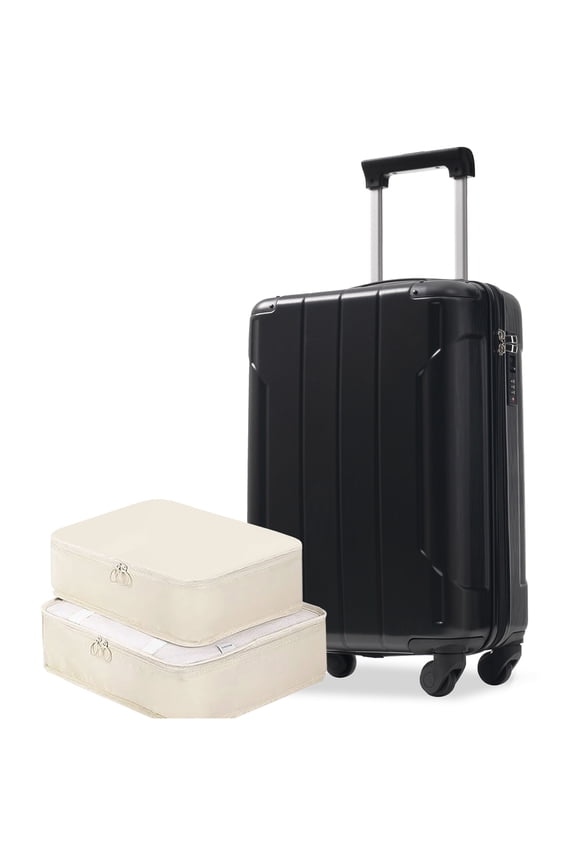20 Inch Hardshell Spinner Luggage, ABS Carry-On Suitcase with TSA Lock, Packing Cubes Included, Lightweight Check-In Bag for Men &; Women, Black