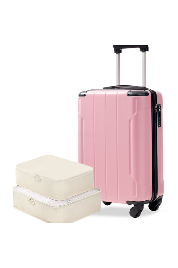 20 Inch Hardshell Spinner Luggage, Pink ABS Carry On Suitcase with TSA Lock, Packing Cubes, Lightweight Checked Bag for Travel