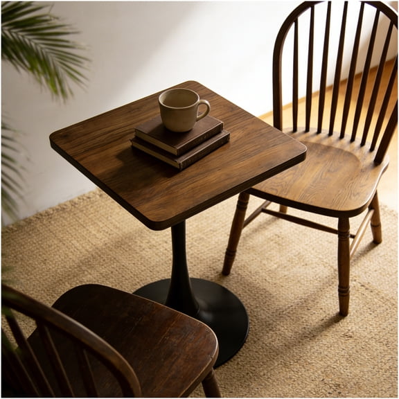 COSMOS 23.6" Square Tulip Pedestal Table, Mid-Century Modern Bistro Dining Table for Kitchen, Cafe, Small Space, Walnut Finish