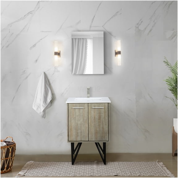 COSMOS 24" Acacia Wood Bathroom Vanity with White Quartz Top and Brushed Nickel Faucet
