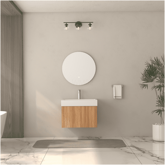 COSMOS 24 Inch Floating Bathroom Vanity with Sink, Acacia Wood Wall Mount Cabinet with Integrated Basin, Space Saving Modern Design for Small Bathroom
