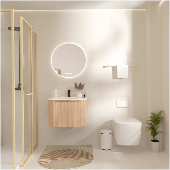 COSMOS 24 Inch Floating Bathroom Vanity with Integrated Sink, Soft Close Drawer, Wave Texture Design in Natural Wood for Modern Bathroom