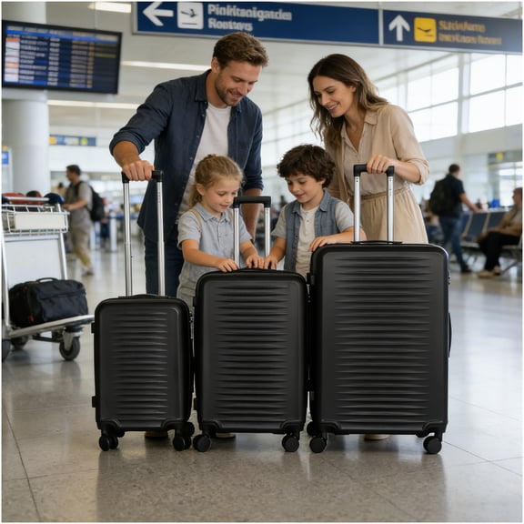 COSMOS 3-Piece ABS Hard Shell Suitcase Set in Black | TSA Lock &; 360 Silent Wheels for Effortless Packing
