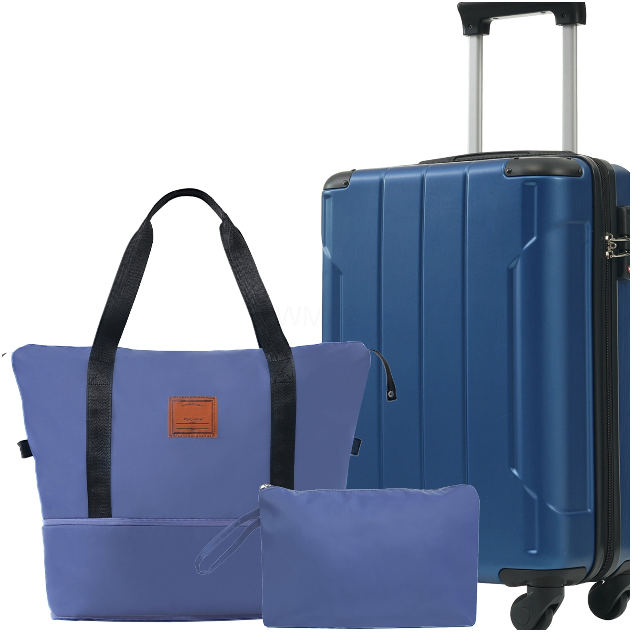 COSMOS 3 Piece Lightweight ABS Carry On Luggage Set with Spinner Wheels, Blue Hardshell Suitcase for Business &; Weekend Travel