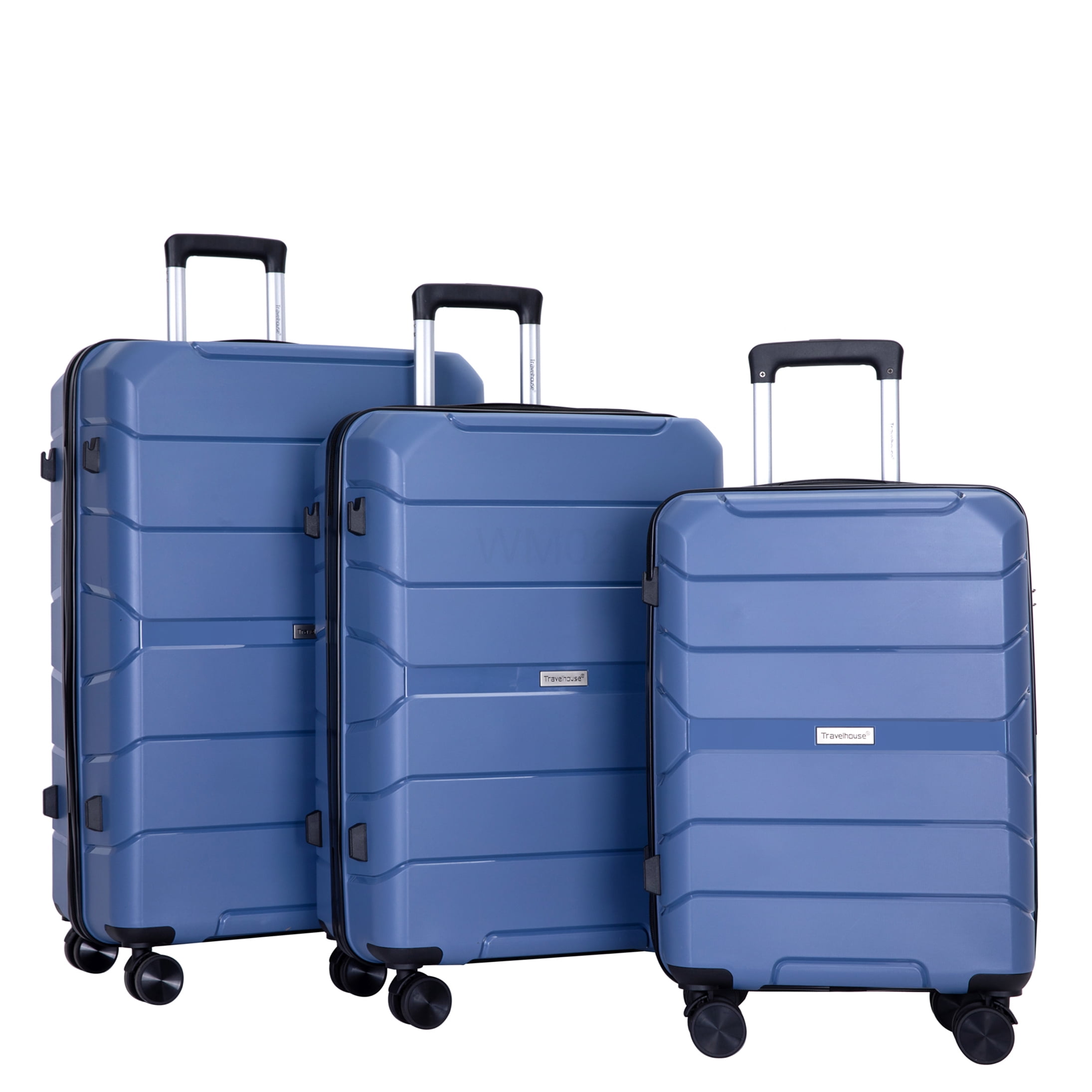 COSMOS 3-Piece Lightweight Hardshell Spinner Luggage Set in Blue, TSA Lock, Carry On &; Checked Bags, Durable Polypropylene Suitcases