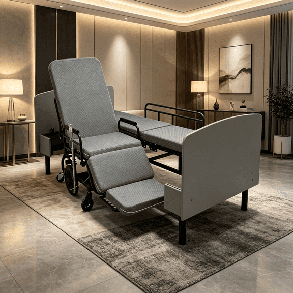 COSMOS 3-in-1 Electric Adjustable Bed with Dual Motors, Converts to Wheelchair and Stretcher, Remote Control, Safety Rails, Heavy Duty Carbon Steel Frame for Home Care