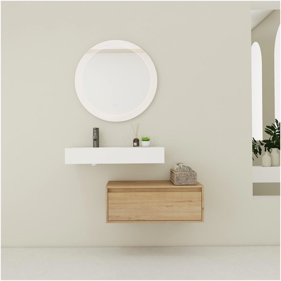 COSMOS 30" Floating Bathroom Vanity with Resin Sink, Soft-Close Drawer, Modern Oak Finish
