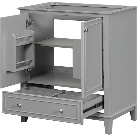 COSMOS 30 Inch Grey Modern Bathroom Vanity Base Only with Adjustable Shelf, 2 Doors and 1 Drawer for Freestanding Installation