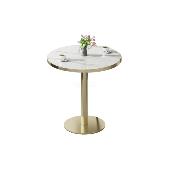 COSMOS 31.5 Inch Faux Marble Bistro Table with Metal Frame, Light Slate Grey Round Dining Table for Kitchen and Breakfast Nook