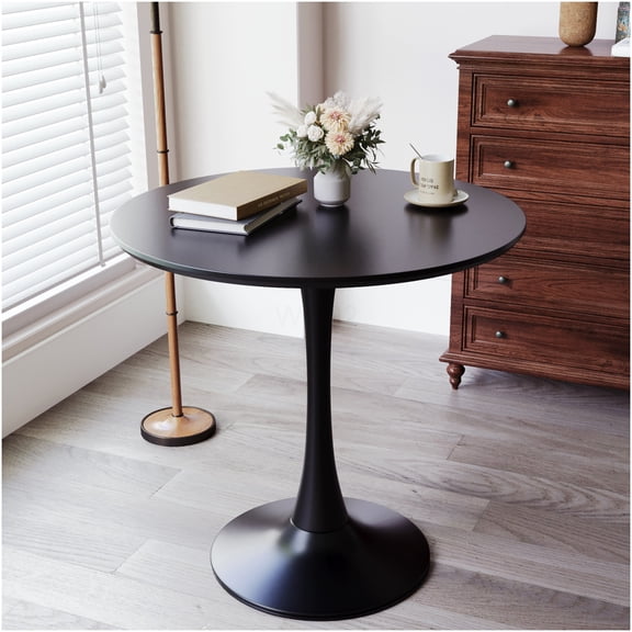 COSMOS 31.5 Inch Modern Tulip Pedestal Dining Table, Round Kitchen Table for Small Space, Black MDF Top with Metal Base for Breakfast Nook, Office, Living Room