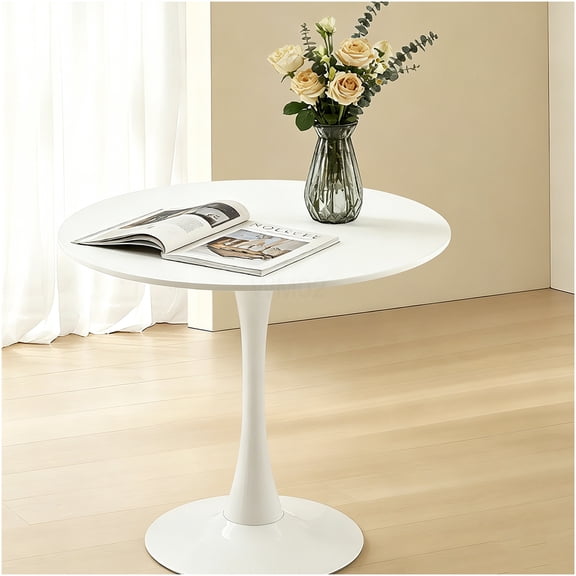 COSMOS 31.5" Modern Round Tulip Base Dining Table, White Kitchen Table for Small Space with Waterproof Fabric Top